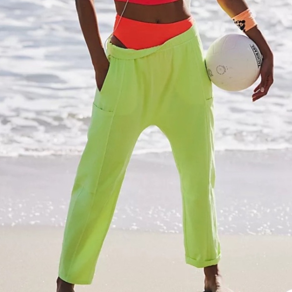 Free People FP Movement Hot Shot Joggers Zipper Sour Citrus Size Large